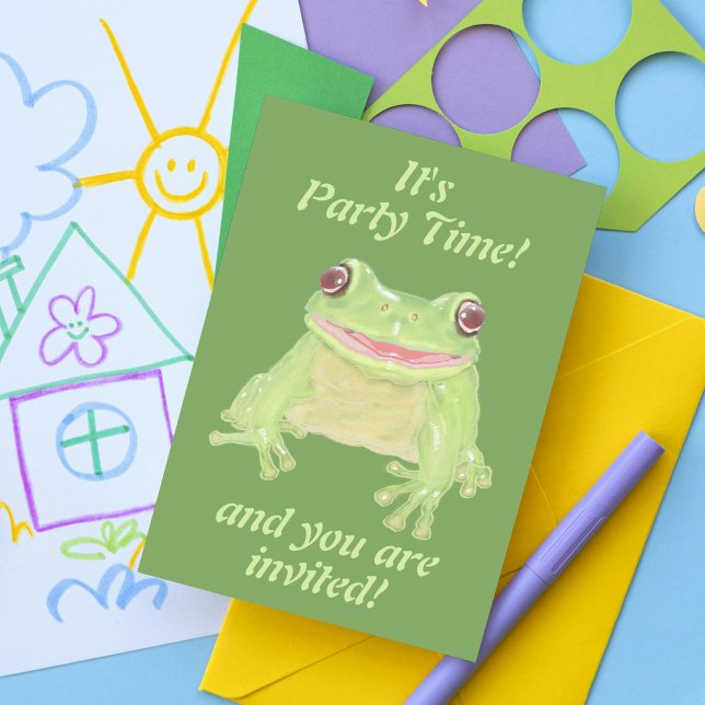 Invitation Cute Green Tree Frog - fête d'anniversaire. (Créateur téléchargé)