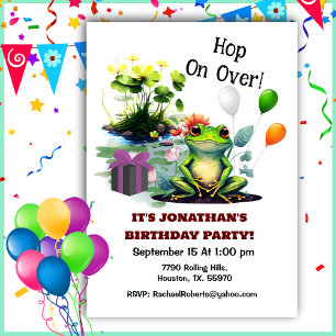 Invitation Cute Grenouille Hop sur la fête d'anniversaire