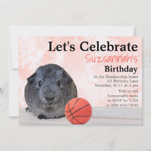 Invitation Cute Grey Guinée Cochon Basketball Personnalisé