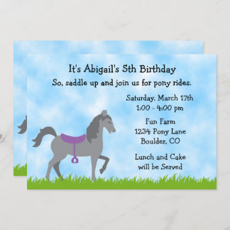 Invitation Cute Grey Horse Pony Rides Cheval Anniversaire