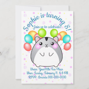 Invitation Cute Grey Kawaii Hamster Anniversaire