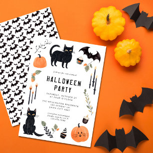 Invitation Cute Halloween Chat Bat Citrouille