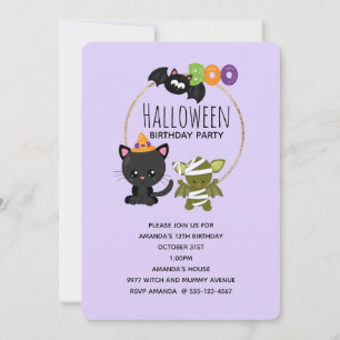 Invitation Cute Halloween Chat, chauve-souris et maman Boo An