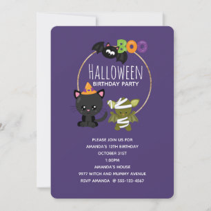 Invitation Cute Halloween Chat, chauve-souris et maman Boo An