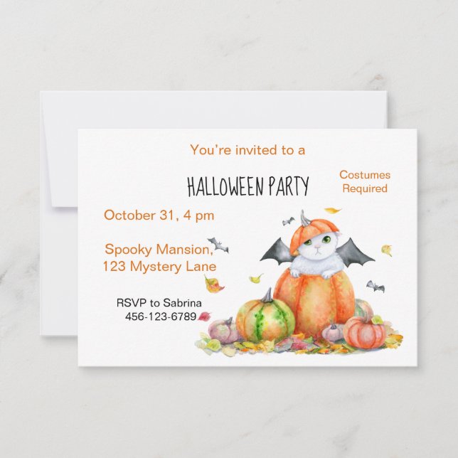 Invitation Cute Halloween Chat en Citrouille (Devant)