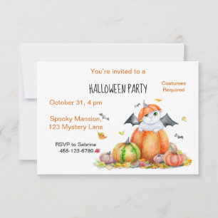 Invitation Cute Halloween Chat en Citrouille