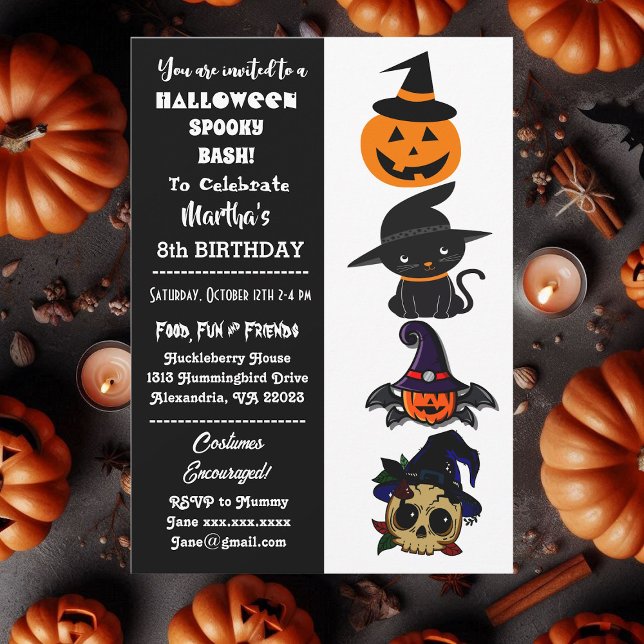 Invitation Cute Halloween Éffrayant Bash Jack Chat noir Anniv (Cute Halloween Spooky Bash Jack Black Cat Birthday Invitation)