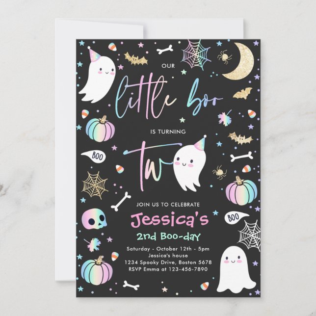 Invitation Cute Halloween Ghost Little Boo 2e fête d'annivers (Devant)