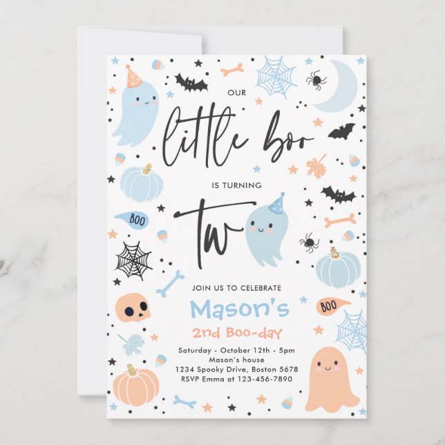 Invitation Cute Halloween Ghost Little Boo 2e fête d'annivers (Devant)