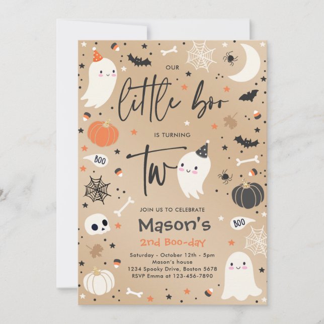 Invitation Cute Halloween Ghost Little Boo 2e fête d'annivers (Devant)