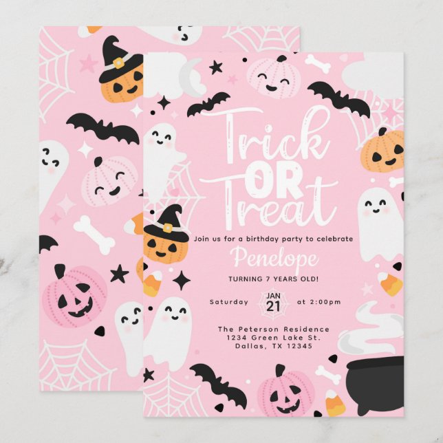 Invitation Cute Halloween Ghost Pumpkin Birthday Party (Devant / Derrière)