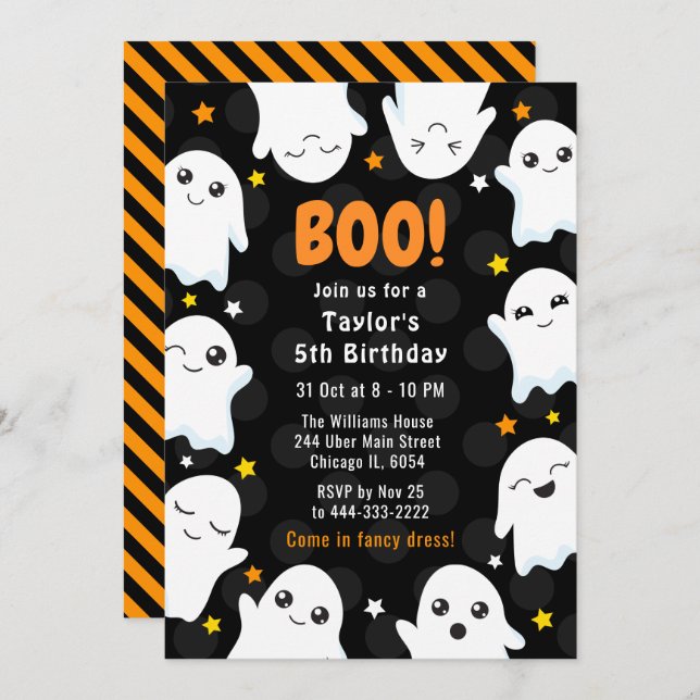 Invitation Cute Halloween Ghosts Birthday Party (Devant / Derrière)