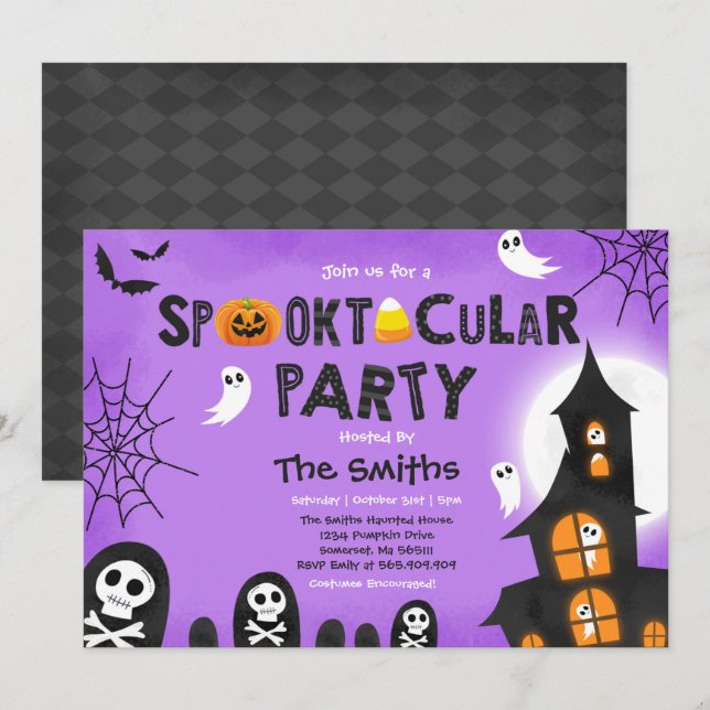 Invitation Cute Halloween Maison hantée Spooktaculaire (Devant / Derrière)