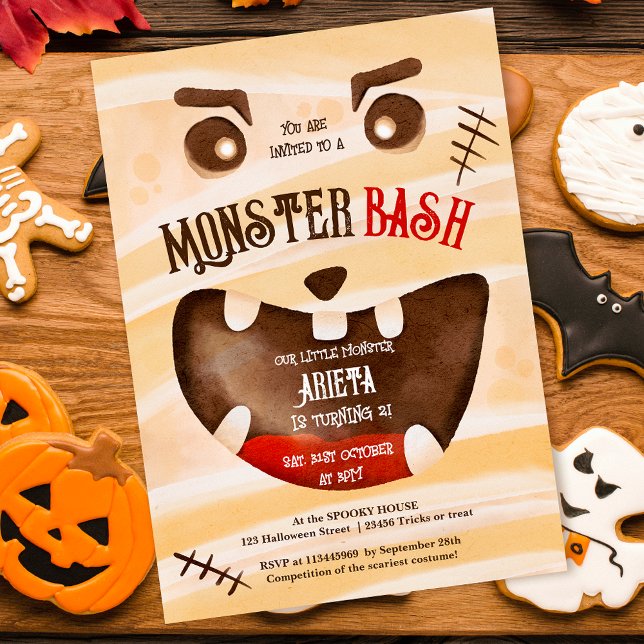 Invitation Cute Halloween monster bash 2e anniversaire (Cute Halloween monster bash 2nd birthday Invitation)