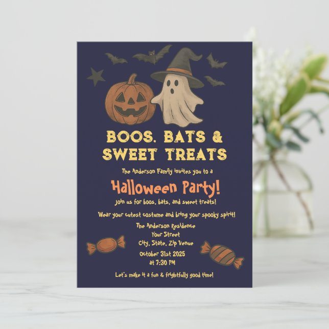 Invitation Cute Halloween - Pastel Citrouille & Candy Party (Debout devant)