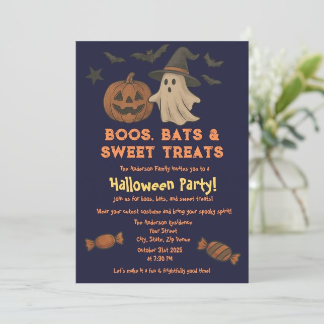 Invitation Cute Halloween - Pastel Citrouille & Candy Party (Debout devant)