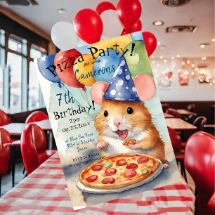 Invitation Cute Hamster Anniversaire Pizza Party