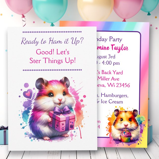 Invitation Cute Hamster Fête d'anniversaire de la fille à thè (Créateur téléchargé)
