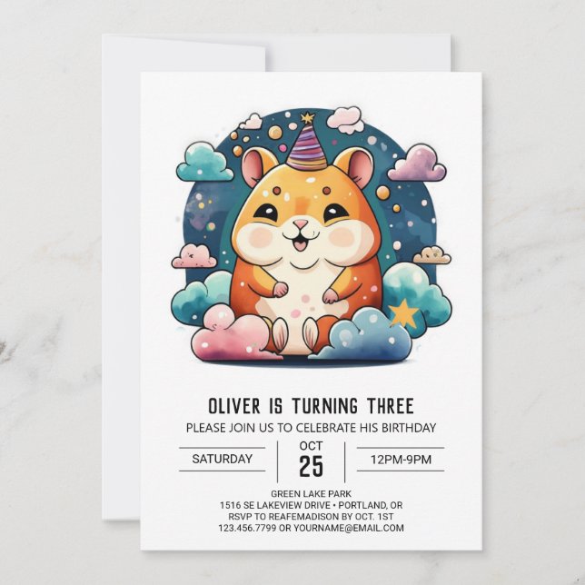 Invitation Cute Hamster Imprimable Anniversaire (Devant)