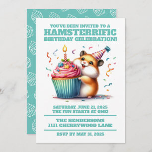 Invitation Cute Hamster Lifting Cupcake Hamsterrific Annivers