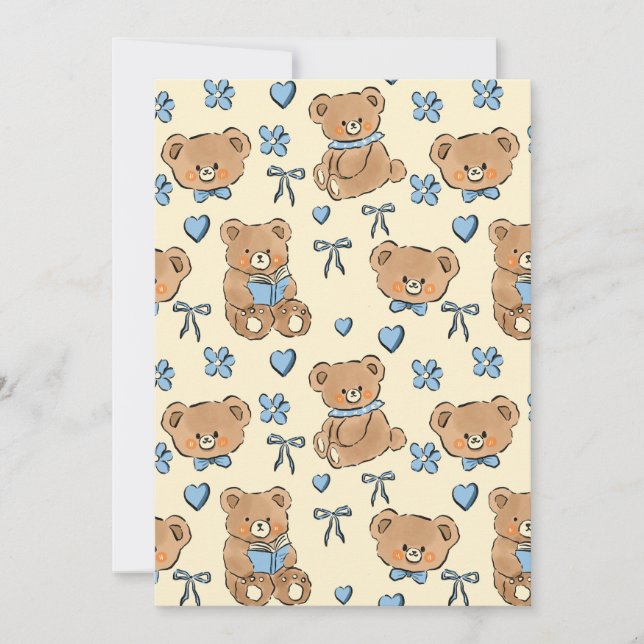 Invitation Cute Hand-drawn Brown Teddy Bears Seamless Pattern (Devant)