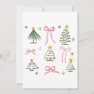 Invitation Cute Hand Drawn Christmas Trees and Bows Pattern