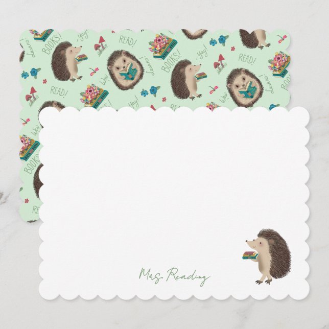 Invitation Cute Happy Hedgehog aime Livres (Devant / Derrière)
