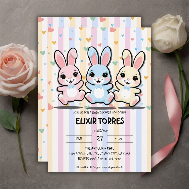 Invitation Cute Heart Bunny Hoppers Baby Shower (Créateur téléchargé)