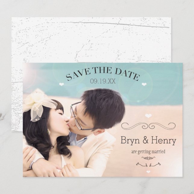 Invitation Cute Hearts Wavy Curvy Swirls Photo Enregistrer la (Devant / Derrière)