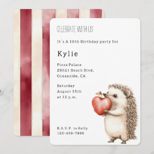 Invitation Cute Hedgehog Coeur animal Anniversaire