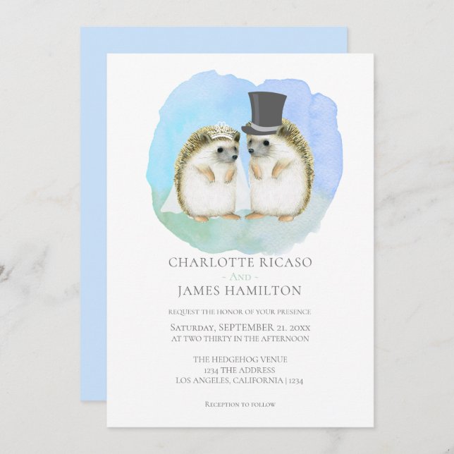 Invitation Cute Hedgehog Couple Mariage Personnalisé (Devant / Derrière)
