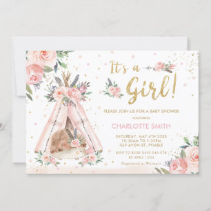 Invitation Cute Hedgehog Tribal Blush Floral Girl Baby shower