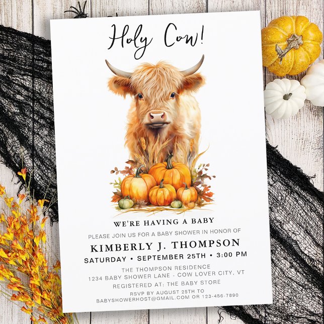 Invitation Cute Highland Cow Automne Citrouille Baby shower (Créateur téléchargé)