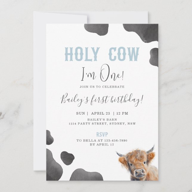 Invitation Cute Highland Cow Themed 1st Birthday Party (Devant)