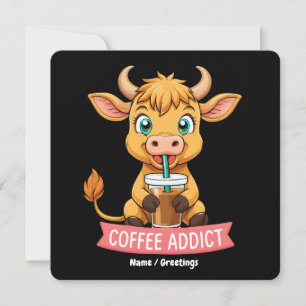 Invitation Cute Highland Vache Boire Café Addict Plaisanterie