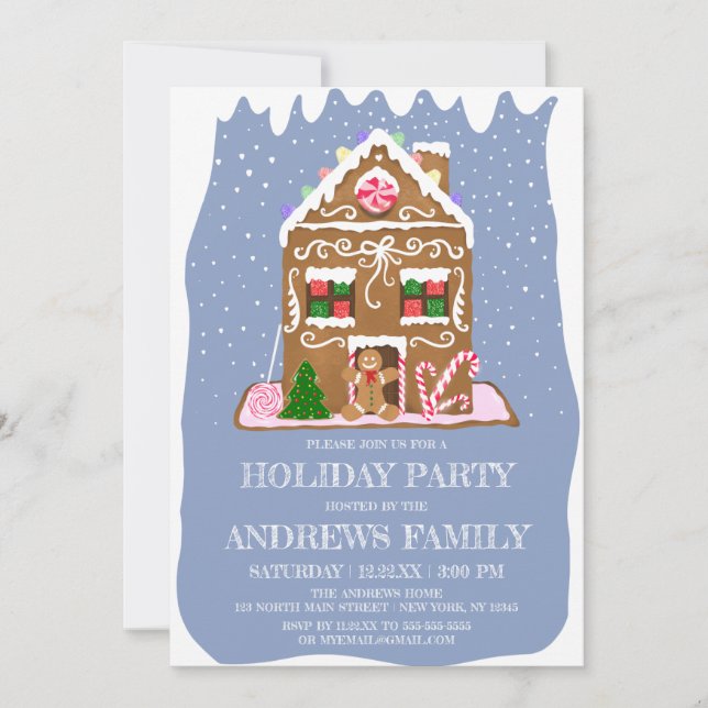 Invitation Cute hiver Gingerbread Candy House Vacances (Devant)