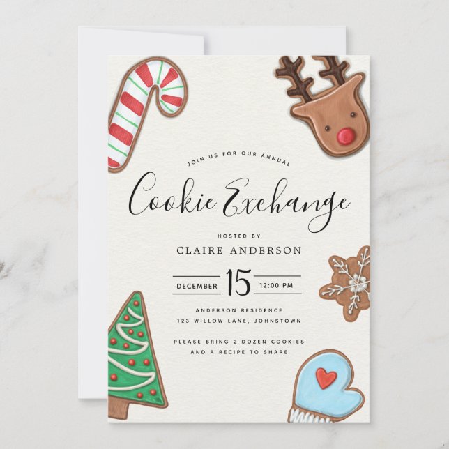 Invitation Cute Holiday Cookie Exchange (Devant)