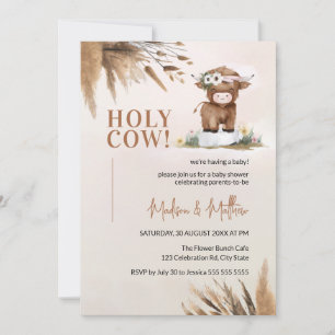 Invitation Cute Holy Cow Pampas Rustic Farm Baby shower