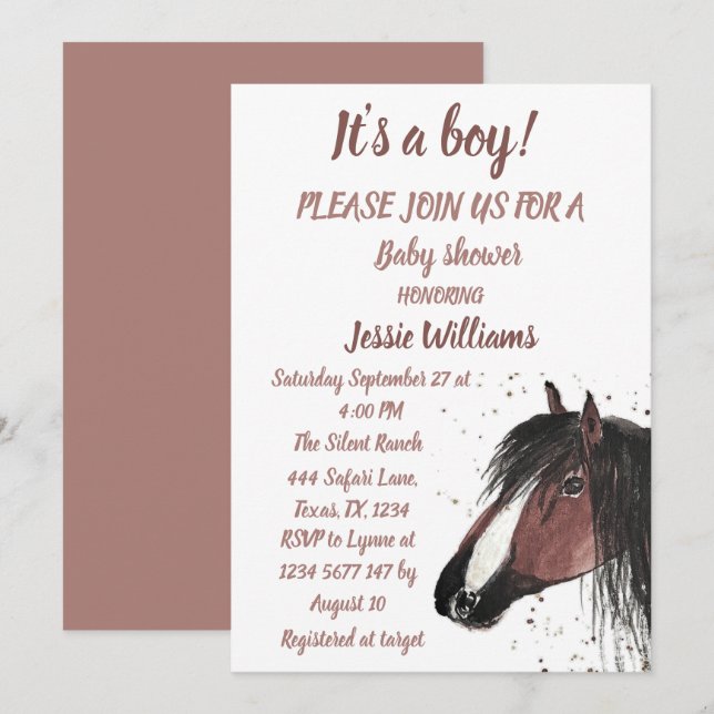 Invitation Cute Horse Boho Ranch Baby Boy Western Pony (Devant / Derrière)