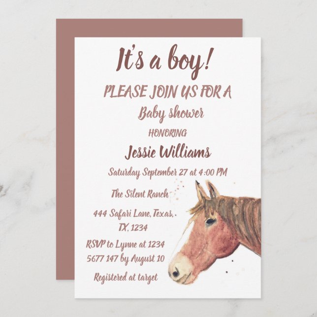 Invitation Cute Horse Boho Ranch Baby Boy Western Pony Invita (Devant / Derrière)