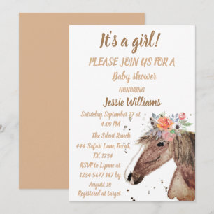 Invitation Cute Horse Boho Ranch Baby Girl Western Floral