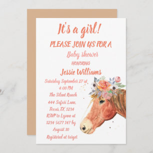 Invitation Cute Horse Boho Ranch Baby Girl Western Floral