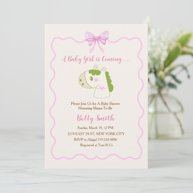 Invitation Cute Horse Theme Personalized Girl Baby Shower  (Debout devant)