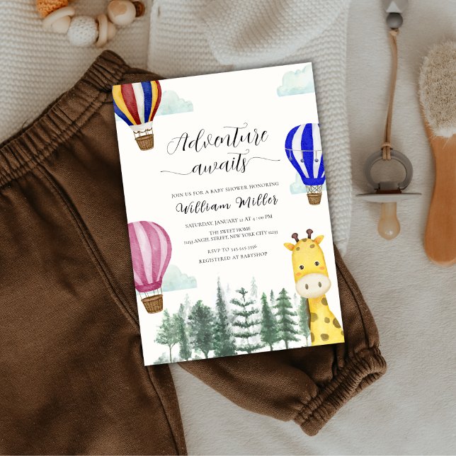 Invitation Cute Hot Air Balloon Jungle Giraffe Baby shower (Cute Hot Air Balloon Jungle Giraffe Baby Shower Invitation)