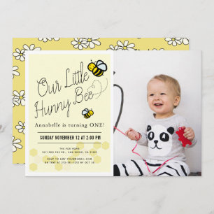 Invitation Cute Hunny Bee Yellow Photo 1ère fête d'anniversai