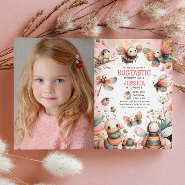 Invitation Cute Insects Bugtastic Girls Photo Anniversaire (Créateur téléchargé)