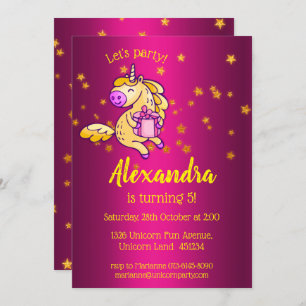 Invitation Cute Jaune Anniversaire Unicorn