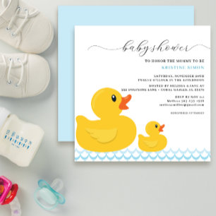 Invitation Cute Jaune & Bleu Caoutchouc Baby shower Canard Mo