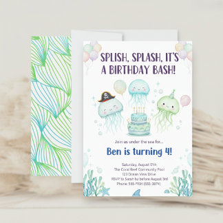 Invitation Cute Jellyfish Under the Sea Kids Birthday