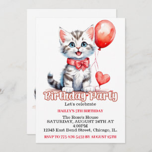 Invitation Cute Joueuse Kitty Chat Anniversaire
